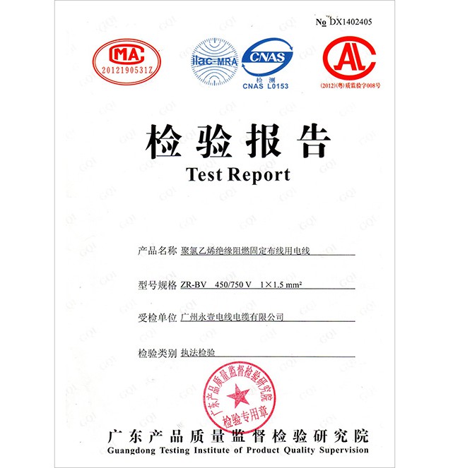 檢驗(yàn)報(bào)告ZR-BV450/750V